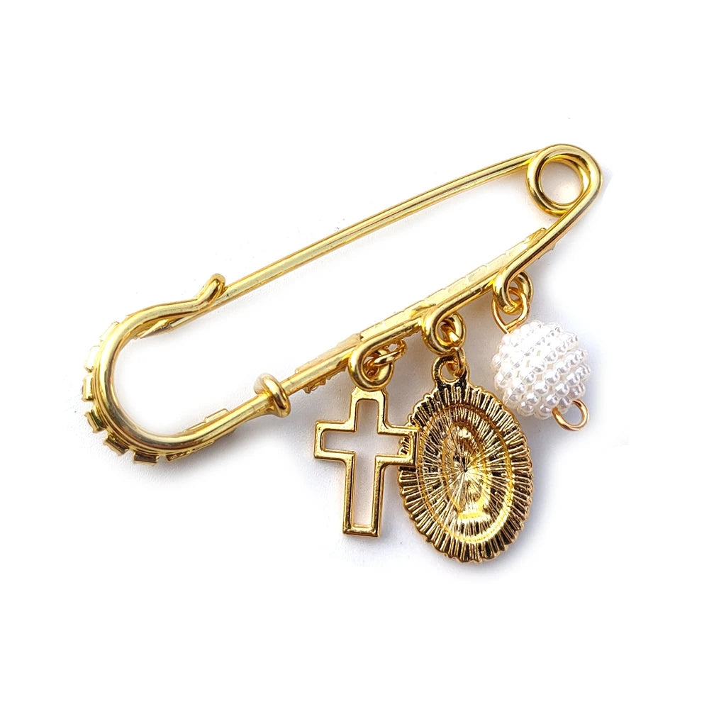 Broche Medalla Virgen de Guadalupe, detalle Circonitas