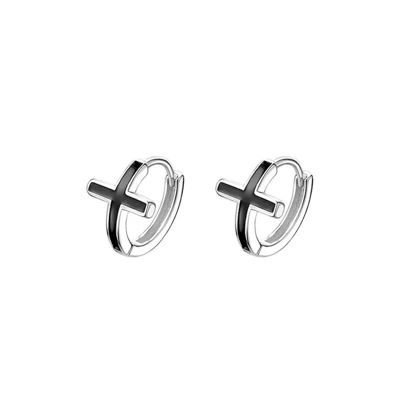 Pendientes Aros Cruzados negros, pulidos en plata
