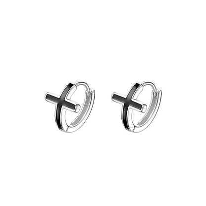 Pendientes Aros Cruzados negros, pulidos en plata