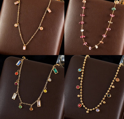 Collar Alegre de Acero Inoxidable con Circonitas Cúbicas de Colores