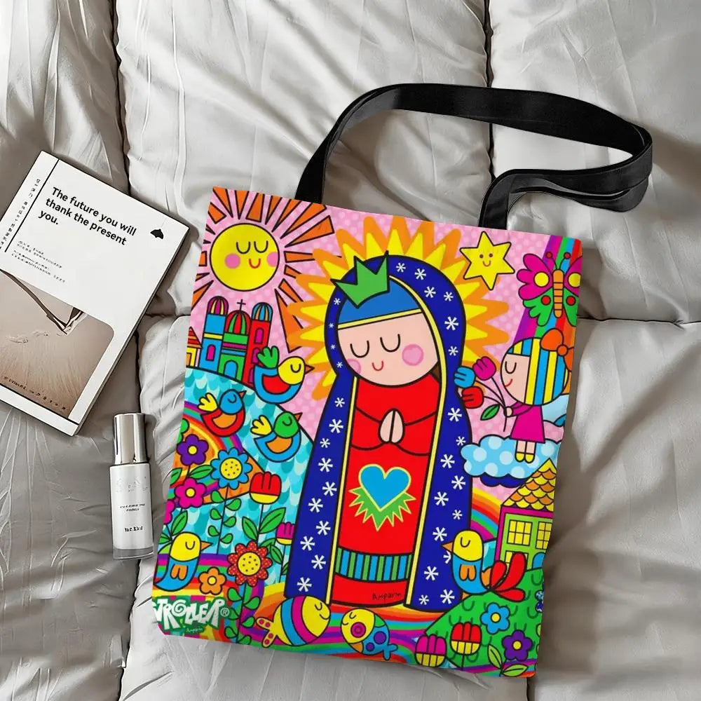 Bolsos Totes de arte de la Virgen María de dibujos animados
