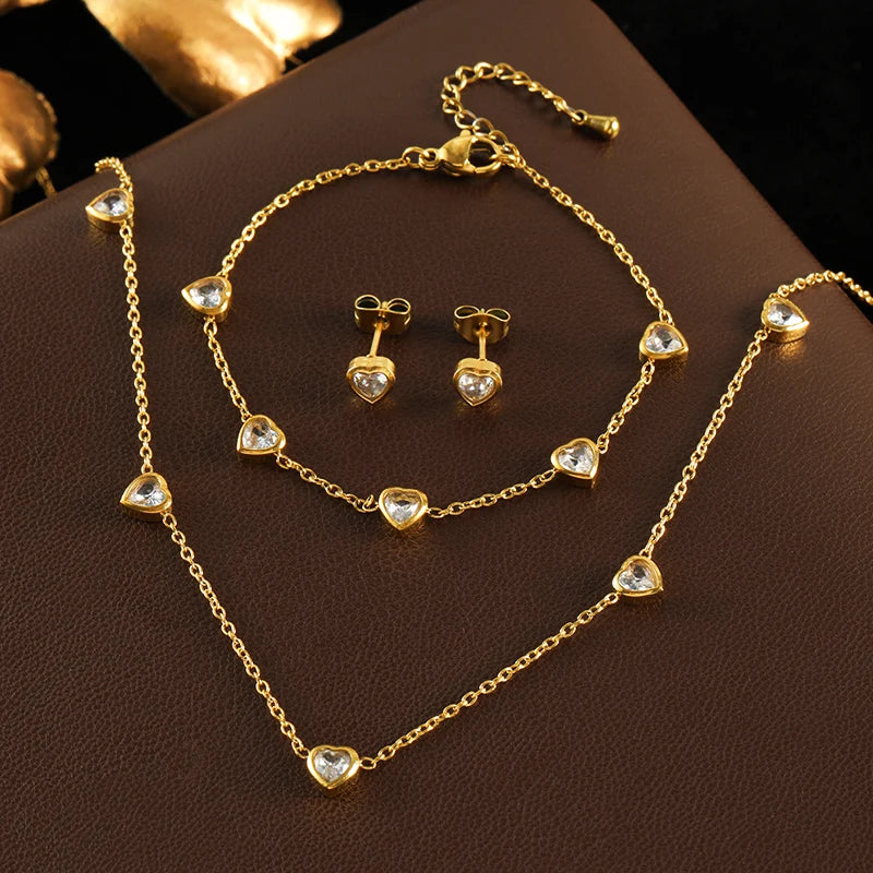Conjunto de Acero inoxidable con Corazones de Circonita