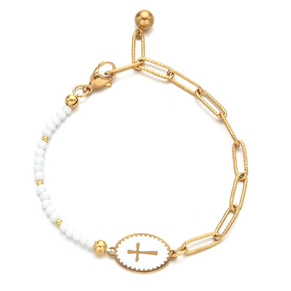 Pulsera de colores alegres, con medalla central de Cruz Esmaltada de acero inoxidable