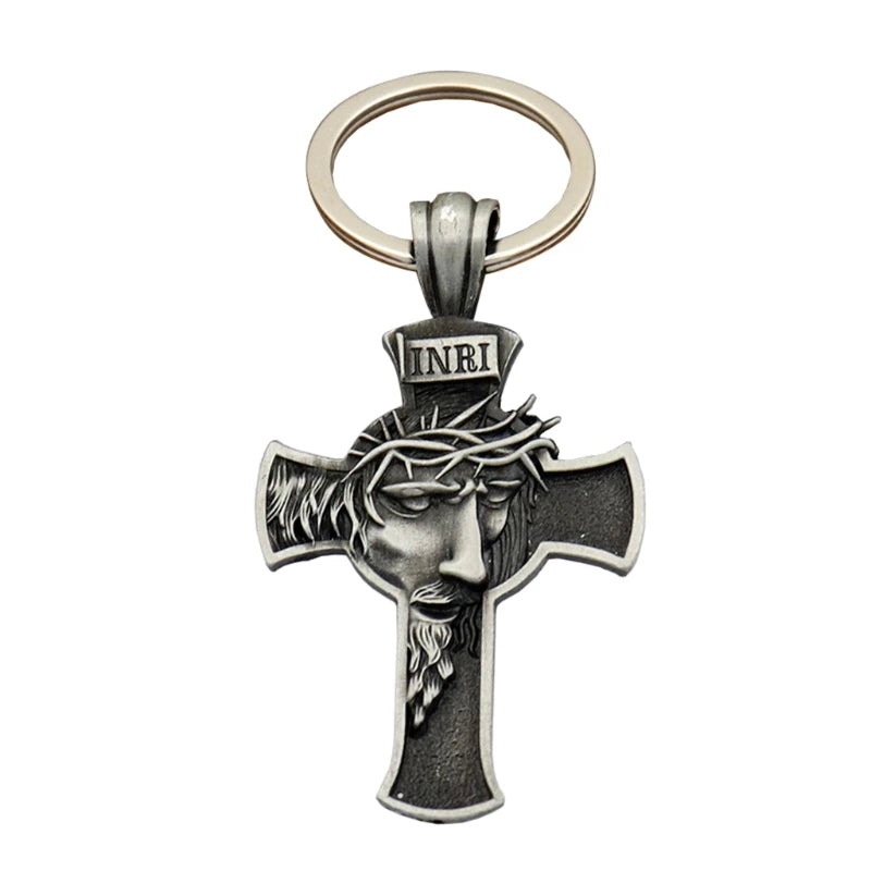 Llavero con colgante de Cruz, face de Jesús Cristo