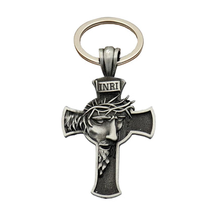 Llavero con colgante de Cruz, face de Jesús Cristo