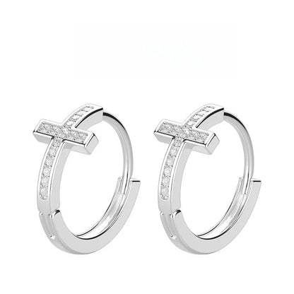 Pendientes Aros Cruz Circonitas, pulidos en plata