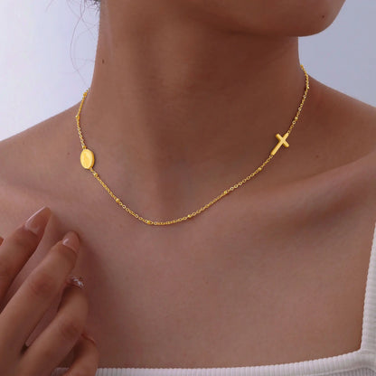 Collar de Acero Inoxidable con Cruz y Medalla de la Virgen Milagrosa