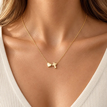 Collar dijes deicados Cruz y Corazón de acero inoxidable