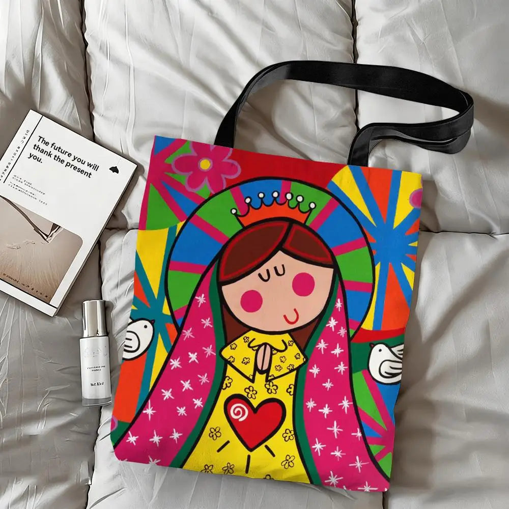 Bolsos Totes de arte de la Virgen María de dibujos animados