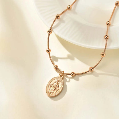 Collar cadena de cuentas acero inoxidable, Medalla Virgen Milagrosa