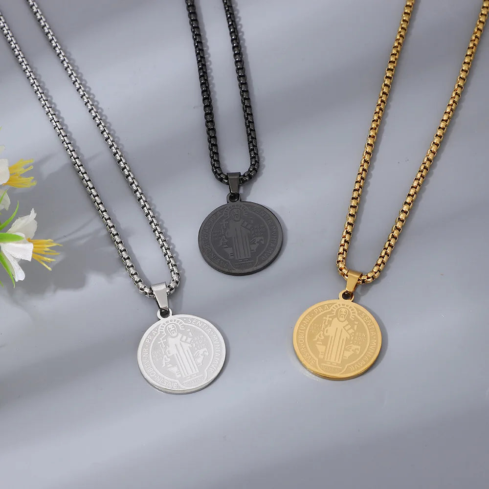 Collar Medalla San Benito de acero inoxidable