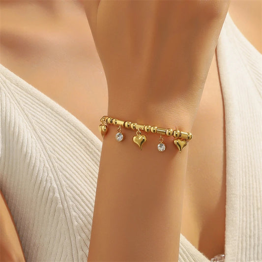 Pulsera de Corazones y Circonitas en Acero Inoxidable