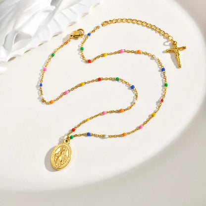 Collar de acero inoxidable cuentas e colores, Virgen de la  Medalla Milagrosa