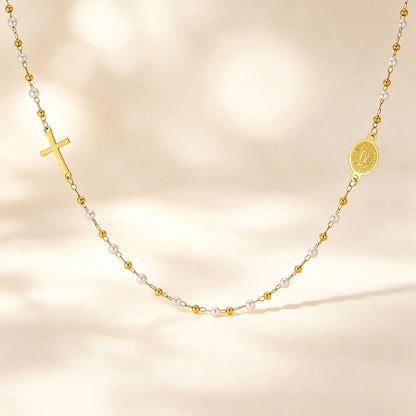 Collar dijes: Cruz y Medalla de la Virgen de Guadalupe