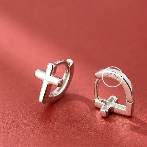 Pendientes Aros Cruz Lisa, pulidos en plata