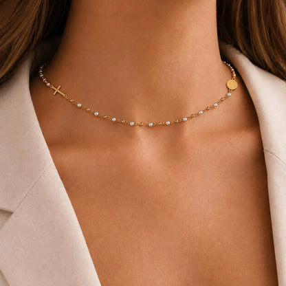 Collar dijes: Cruz y Medalla de la Virgen de Guadalupe