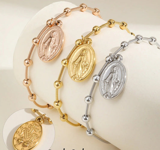 Pulsera colgante Medalla Virgen Milagrosa de acero inoxidable