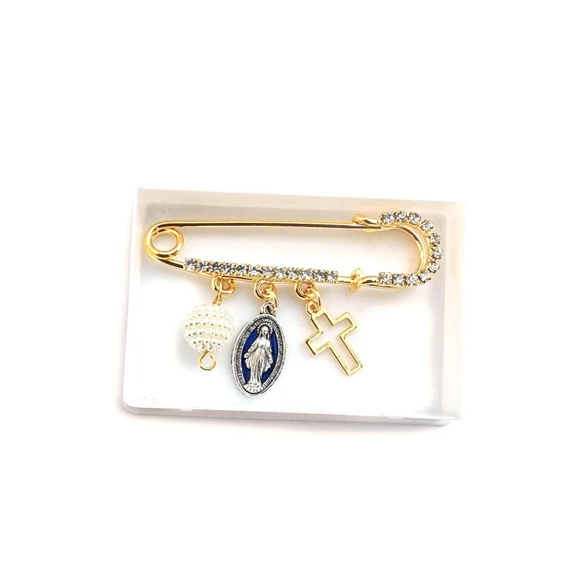 Broche Medalla Milagrosa con Cruz y Circonitas