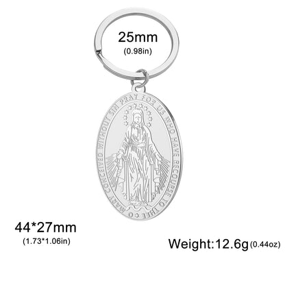 Llavero Virgen Milagrosa de acero inoxidable