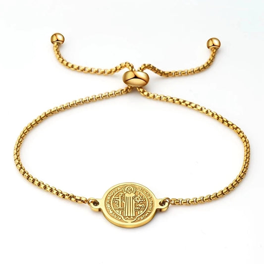 Pulsera de acero inoxidable medalla San Benito