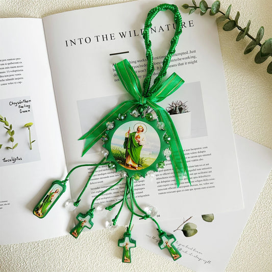 Adornos artesanales colgantes para puertas y decoración de casa (San Judas Tadeo y Virgen de Guadalupe)