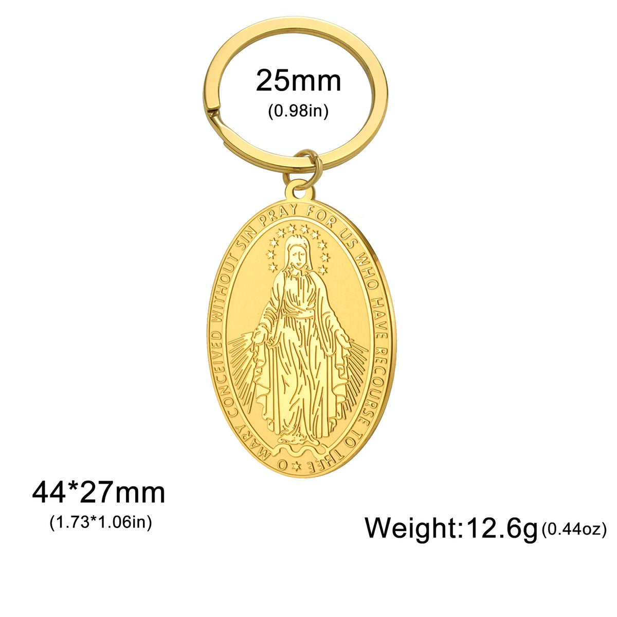 Llavero Virgen Milagrosa de acero inoxidable