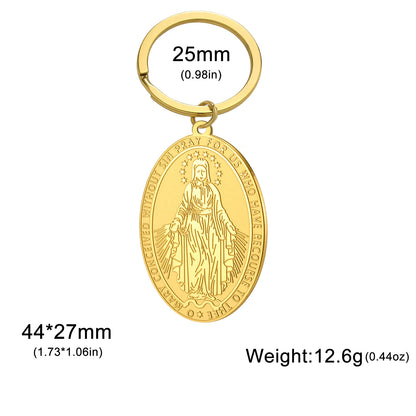 Llavero Virgen Milagrosa de acero inoxidable
