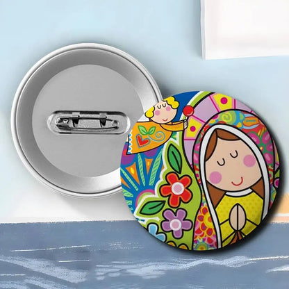 Insignias de arte de la Virgen María de dibujos animados