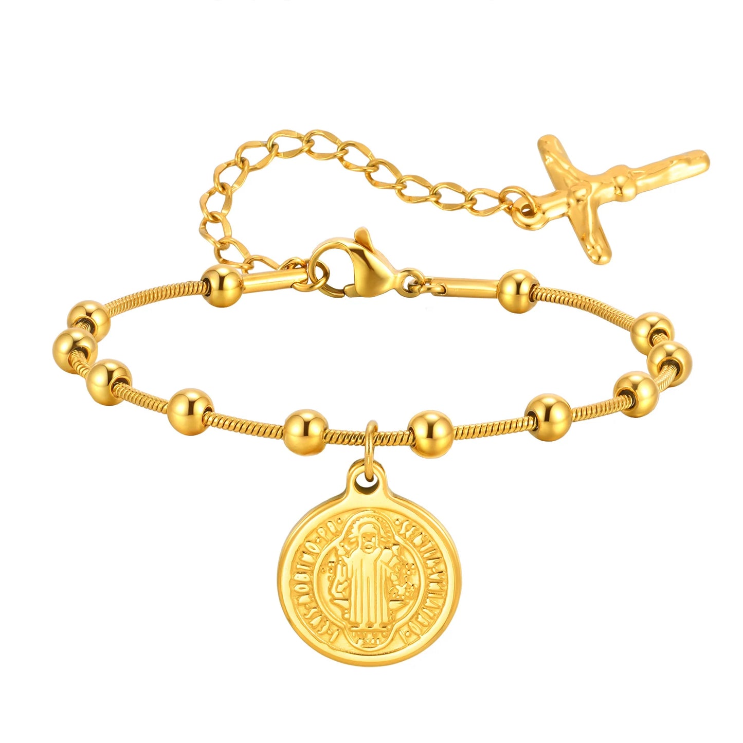 Pulsera de Acero Inoxidable, Medalla San Benito