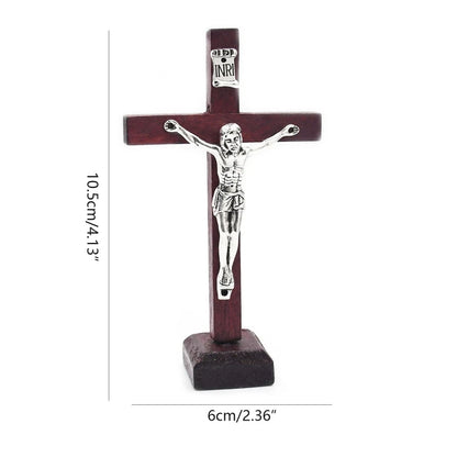 Crucifijo de madera con detalle de metal