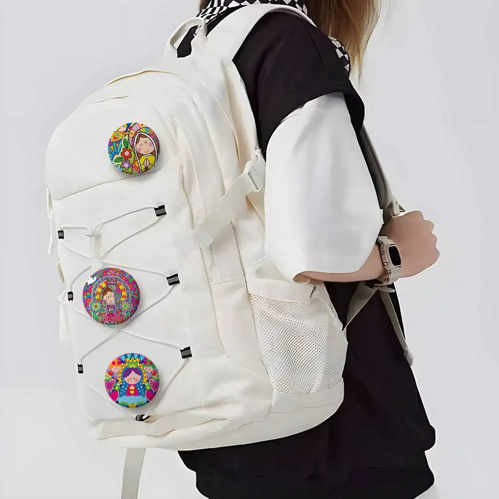 Insignias de arte de la Virgen María de dibujos animados