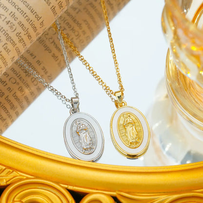 Collar de acero inoxidable Medalla Virgen de Guadalupe con detalle nacarado