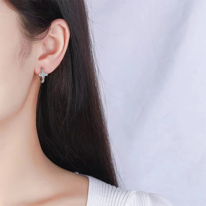 Pendientes Aros Cruz Circonitas, pulidos en plata