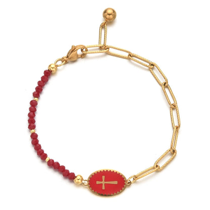 Pulsera de colores alegres, con medalla central de Cruz Esmaltada de acero inoxidable