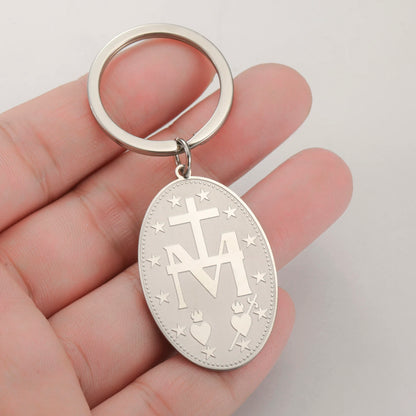 Llavero Virgen Milagrosa de acero inoxidable
