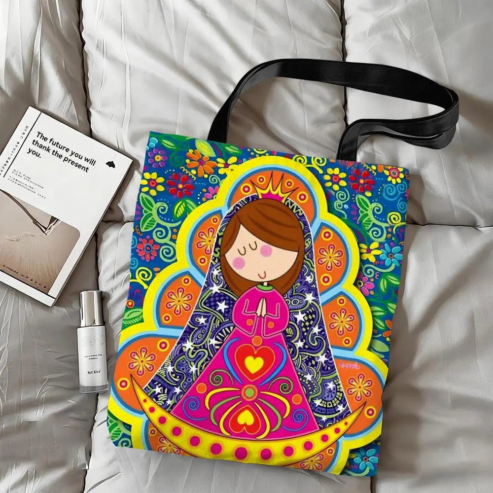 Bolsos Totes de arte de la Virgen María de dibujos animados