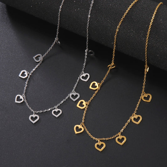 Collar de acero inoxidable, colgantes de corazones