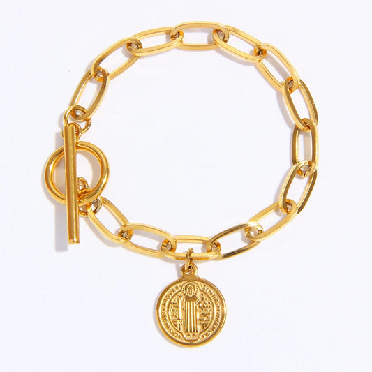 Pulsera Acero Inoxidable, Medalla San Benito