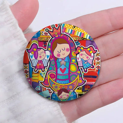 Broches redondos para niños (La Virgencita)
